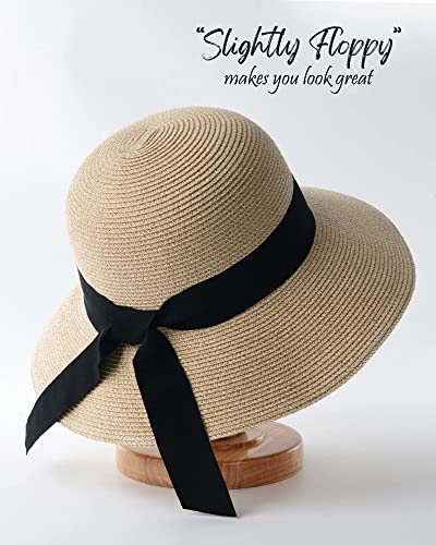 FURTALK Womens Beach Sun Straw Hat UV UPF50 Travel Foldable Brim Summer UV Hat