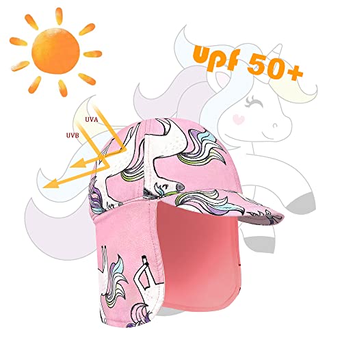 Gifts Treat Kids Legionnaires Hat, UPF 50+ Sun Protection Swim Cap Flap Hat in Unicorn Pattern for Kids, Quick Drying Boys Sun Hat with Neck Protection for Beach Seaside Pool, Unicorn, 6-8 Years