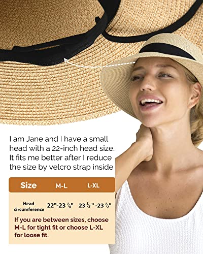 FURTALK Womens Beach Sun Straw Hat UV UPF50 Travel Foldable Brim Summer UV Hat