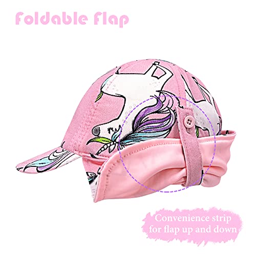 Gifts Treat Kids Legionnaires Hat, UPF 50+ Sun Protection Swim Cap Flap Hat in Unicorn Pattern for Kids, Quick Drying Boys Sun Hat with Neck Protection for Beach Seaside Pool, Unicorn, 6-8 Years