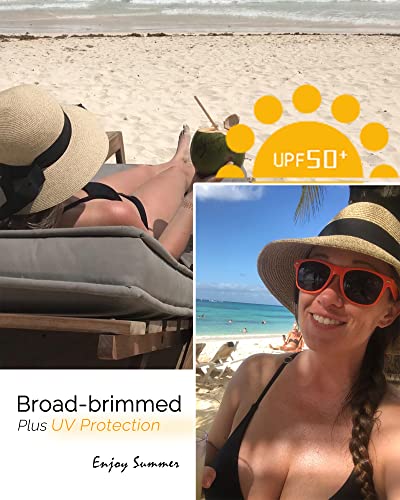 FURTALK Womens Beach Sun Straw Hat UV UPF50 Travel Foldable Brim Summer UV Hat
