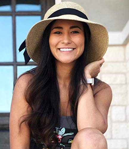 FURTALK Womens Beach Sun Straw Hat UV UPF50 Travel Foldable Brim Summer UV Hat