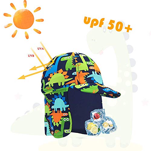 Gifts Treat Kids Legionnaires Hat, UPF 50+ Sun Protection Swim Cap Flap Hat in Dinosaur Pattern for Kids, Quick Drying Boys Sun Hat with Neck Protection for Beach Seaside Pool, Dinosaur, 4-6 Years