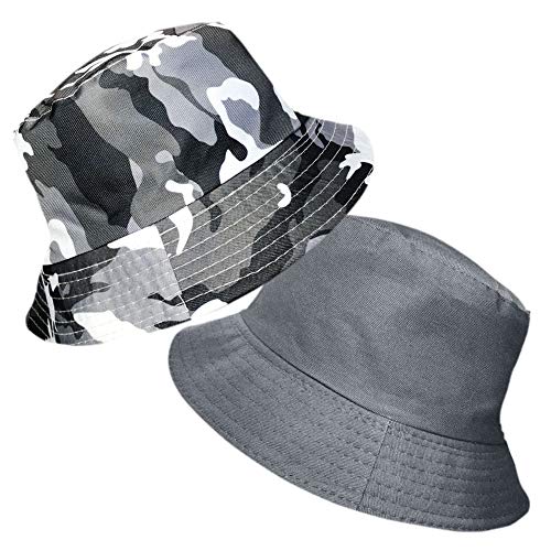 TOSKATOK® UPF 50+ Boys Kids Camouflage 2 in 1 Reversible 100% Cotton Summer Beach Bucket Sun Hat-GREY-54
