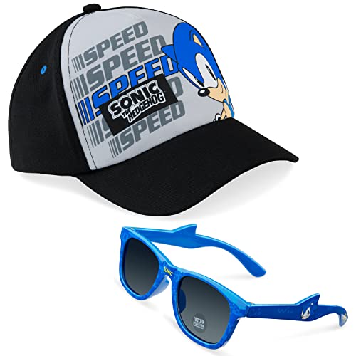 Sonic The Hedgehog Baseball Cap and Kids Sunglasses Summer Holiday Accessories Set Adjustable Strap Boys Cap 100% UV Protection Kids Sunglasses Sonic Gifts for Boys