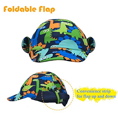 Gifts Treat Kids Legionnaires Hat, UPF 50+ Sun Protection Swim Cap Flap Hat in Dinosaur Pattern for Kids, Quick Drying Boys Sun Hat with Neck Protection for Beach Seaside Pool, Dinosaur, 4-6 Years