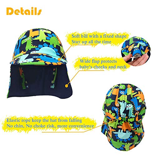 Gifts Treat Kids Legionnaires Hat, UPF 50+ Sun Protection Swim Cap Flap Hat in Dinosaur Pattern for Kids, Quick Drying Boys Sun Hat with Neck Protection for Beach Seaside Pool, Dinosaur, 4-6 Years