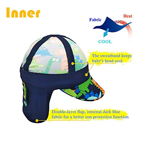 Gifts Treat Kids Legionnaires Hat, UPF 50+ Sun Protection Swim Cap Flap Hat in Dinosaur Pattern for Kids, Quick Drying Boys Sun Hat with Neck Protection for Beach Seaside Pool, Dinosaur, 4-6 Years