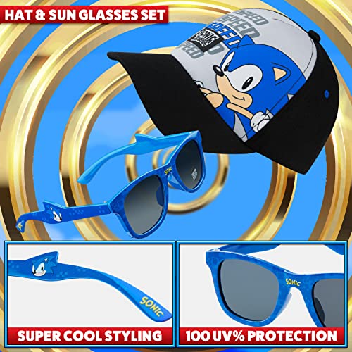 Sonic The Hedgehog Baseball Cap and Kids Sunglasses Summer Holiday Accessories Set Adjustable Strap Boys Cap 100% UV Protection Kids Sunglasses Sonic Gifts for Boys