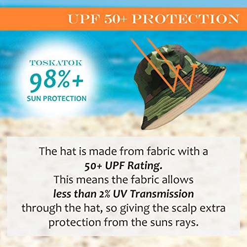 TOSKATOK® UPF 50+ Boys Kids Camouflage 2 in 1 Reversible 100% Cotton Summer Beach Bucket Sun Hat-GREY-54