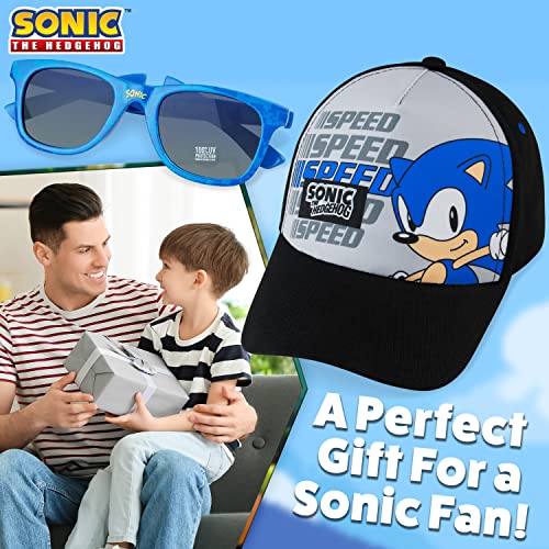 Sonic The Hedgehog Baseball Cap and Kids Sunglasses Summer Holiday Accessories Set Adjustable Strap Boys Cap 100% UV Protection Kids Sunglasses Sonic Gifts for Boys