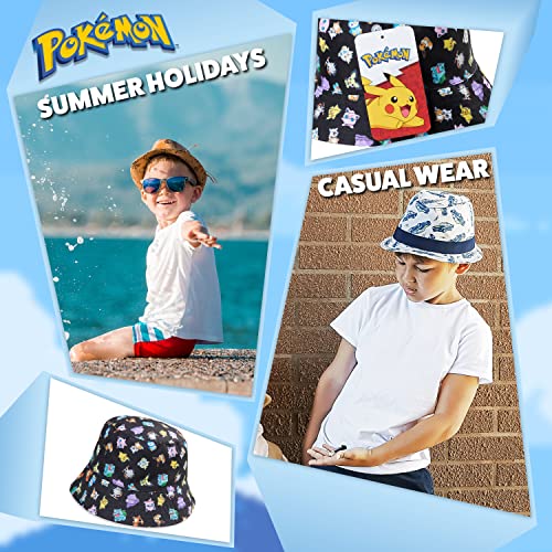 Pokemon Baseball Cap Sunglasses Boys Girls Bucket Hat for Kids Unisex Pikachu Adjustable Strap Summer Accessories Sun Hat for Kids Snapback Hat Gifts (Black Bucket Hat)