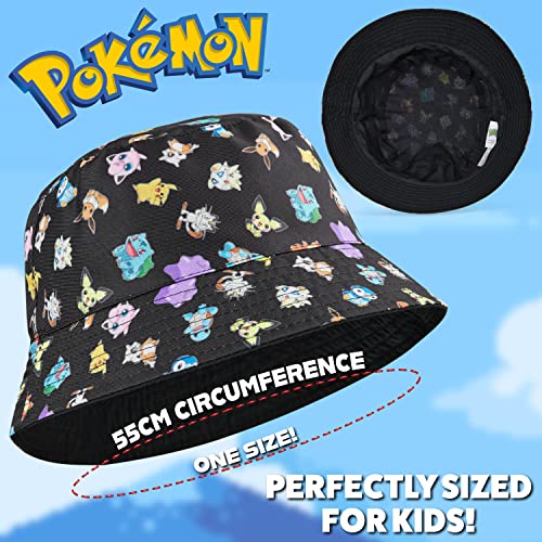Pokemon Baseball Cap Sunglasses Boys Girls Bucket Hat for Kids Unisex Pikachu Adjustable Strap Summer Accessories Sun Hat for Kids Snapback Hat Gifts (Black Bucket Hat)