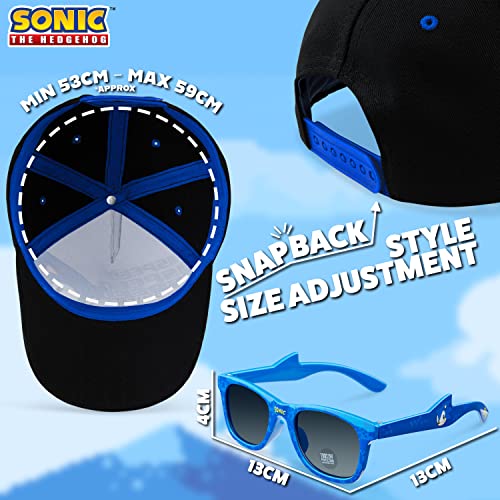 Sonic The Hedgehog Baseball Cap and Kids Sunglasses Summer Holiday Accessories Set Adjustable Strap Boys Cap 100% UV Protection Kids Sunglasses Sonic Gifts for Boys