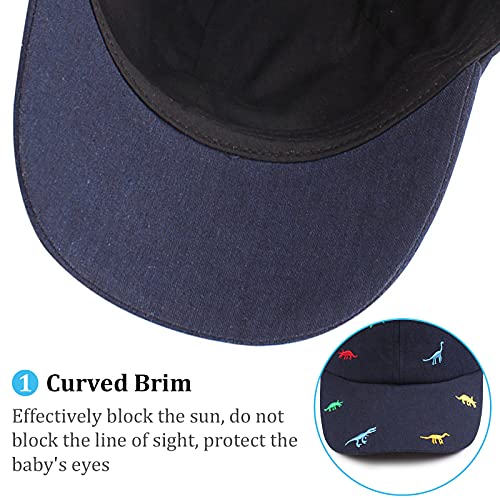 XIAOHAWANG Cotton Boys Baseball Hat Embroidery Dinosaur Toddler Boy Sun Hats Summer Kids Trucker Cap 2-5 Years (Navy)
