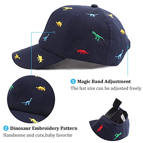 XIAOHAWANG Cotton Boys Baseball Hat Embroidery Dinosaur Toddler Boy Sun Hats Summer Kids Trucker Cap 2-5 Years (Navy)