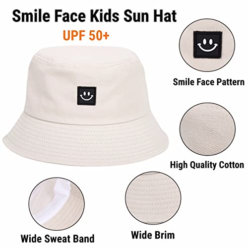 imKutie Kids Smile Face Sun Hat, UPF 50+ Toddler Boys Girls Summer Bucket Hat Wide Brim Unisex Beach Hats Caps for 2-8 Years Beige