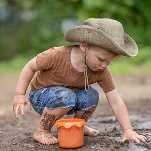 TOSKATOK UPF 50 + Boys Kids Safari Outback Australian Style Cotton Bush Sun Protection Hat with Wide Brim, Detachable Chin Strap, Side Press Studs and Air Vents-STONE-54