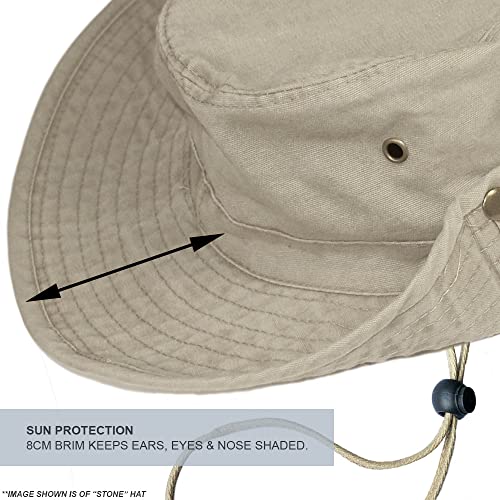 TOSKATOK UPF 50 + Boys Kids Safari Outback Australian Style Cotton Bush Sun Protection Hat with Wide Brim, Detachable Chin Strap, Side Press Studs and Air Vents-STONE-54