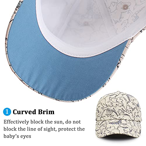 XIAOHAWANG Baby Boy Baseball Cap Dinosaur Toddler Boys Sun Hat Waterproof Quick Drying Visor Hats for Kids (Beige Printed Dinosaur)