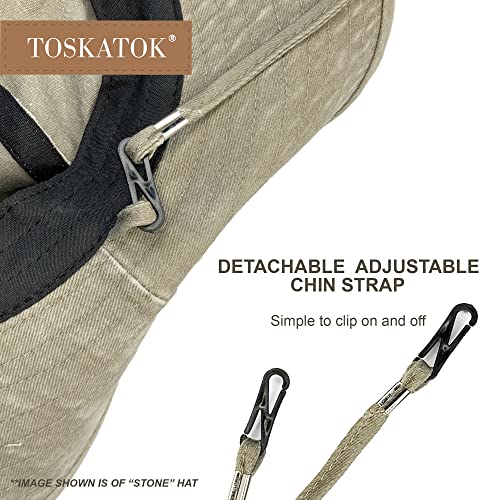 TOSKATOK UPF 50 + Boys Kids Safari Outback Australian Style Cotton Bush Sun Protection Hat with Wide Brim, Detachable Chin Strap, Side Press Studs and Air Vents-STONE-54