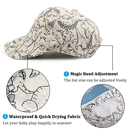 XIAOHAWANG Baby Boy Baseball Cap Dinosaur Toddler Boys Sun Hat Waterproof Quick Drying Visor Hats for Kids (Beige Printed Dinosaur)