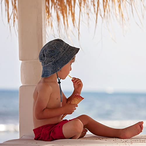 TOSKATOK UPF 50 + Boys Kids Safari Outback Australian Style Cotton Bush Sun Protection Hat with Wide Brim, Detachable Chin Strap, Side Press Studs and Air Vents-STONE-54