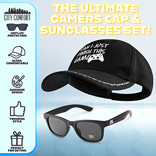 CityComfort Baseball Cap and Kids Sunglasses Set 100% UV Protection, Gamer Boys Hat Boys Summer Accessories Gaming Gifts Black
