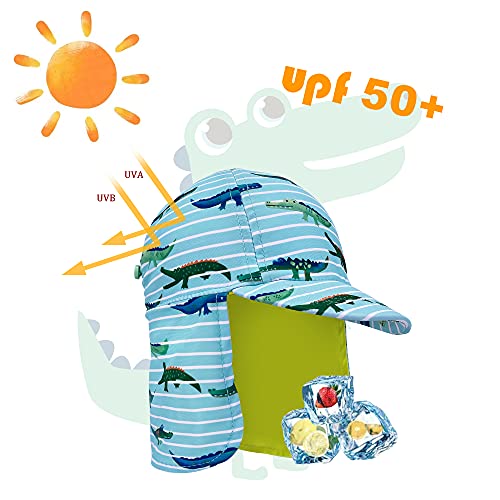 Gifts Treat Kids Legionnaires Hat, UPF 50+ Sun Protection Swim Cap Flap Hat in Crocodile Pattern for Kids, Quick Drying Boys Sun Hat with Neck Protection for Beach Seaside Pool, 4-6 Years