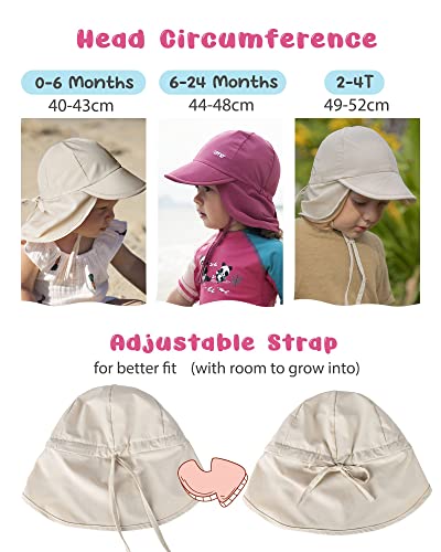 FURTALK Toddler Sun Hats Baby Girls Boys Summer Beach Hat Quick-Dry UPF 50+ Adjustable Kids Swim Hat with Neck Flap Beige