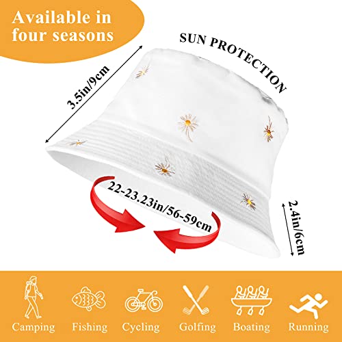 Sibba 1 PC Bucket Hat Beach Sun Protection Summer Foldable Wide Brim Fishing Cap Sunhat Casual Vacation Aesthetic Accessories Girl Women Kids Travel (White Sunflower)