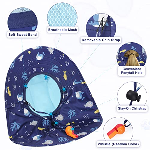 BEBOAN Kids Sun Hat Toddler Bucket Hat for Boys Girls Baby Beach Sun Hat UV Protection UPF 50+ Wide Brim Neck Flap Aged 2-9, Dark Blue Fish