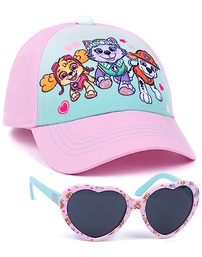 Paw Patrol Girls Snapback Cap & Sunglasses | Pink Summer Hat & Love Heart Shades for Kids | Skye, Everest & Marshall Adjustable Clasp Holiday Headwear | Cool Merchandise Gift for Children