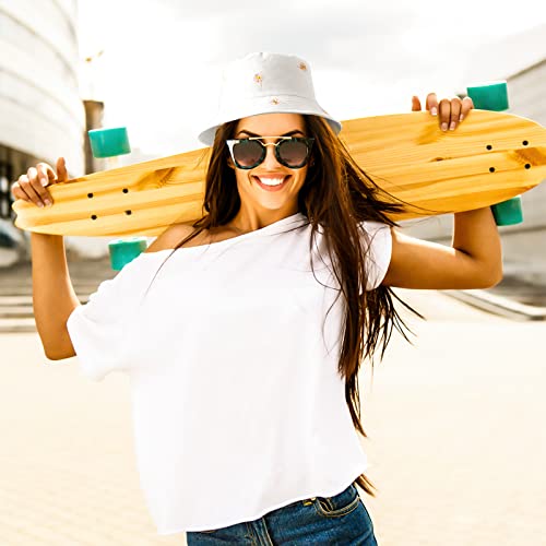 Sibba 1 PC Bucket Hat Beach Sun Protection Summer Foldable Wide Brim Fishing Cap Sunhat Casual Vacation Aesthetic Accessories Girl Women Kids Travel (White Sunflower)