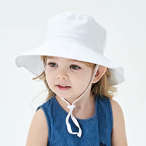 Malaxlx Baby Toddler Kids White Bucket Sun Hat for 6 Months - 2 Years Old Girls Boys Summer Beach Hat Infant Wide Brim