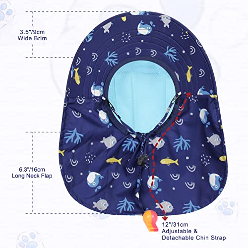 BEBOAN Kids Sun Hat Toddler Bucket Hat for Boys Girls Baby Beach Sun Hat UV Protection UPF 50+ Wide Brim Neck Flap Aged 2-9, Dark Blue Fish