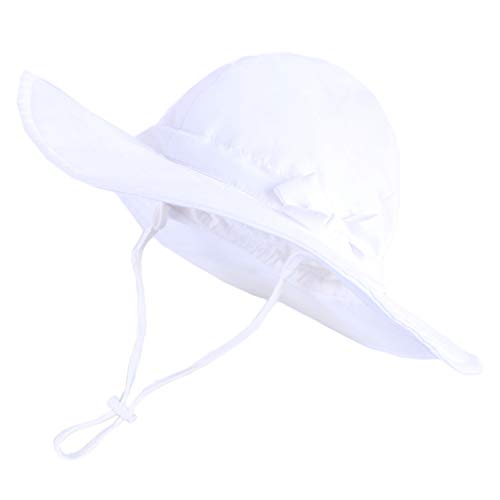 Baby Sun hat, Sun Protection Girl hat Children UV Protection Bow with Ties and Neck Protection Foldable Summer hat White