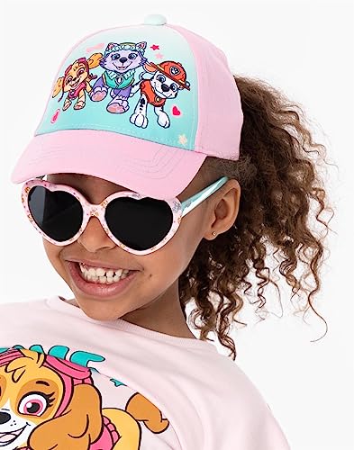 Paw Patrol Girls Snapback Cap & Sunglasses | Pink Summer Hat & Love Heart Shades for Kids | Skye, Everest & Marshall Adjustable Clasp Holiday Headwear | Cool Merchandise Gift for Children