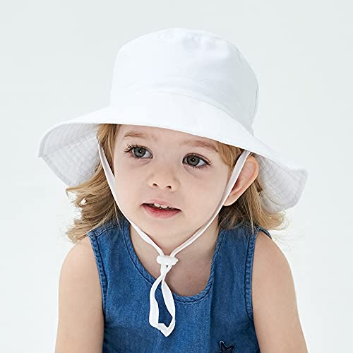 Malaxlx Baby Toddler Kids White Bucket Sun Hat for 6 Months - 2 Years Old Girls Boys Summer Beach Hat Infant Wide Brim