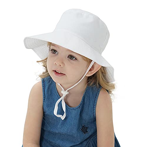 Malaxlx Baby Toddler Kids White Bucket Sun Hat for 6 Months - 2 Years Old Girls Boys Summer Beach Hat Infant Wide Brim
