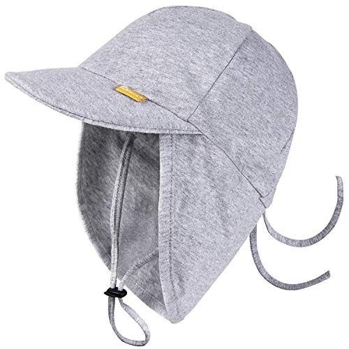 FURTALK Cotton Baby Toddler Sun Hat UPF 50+ All-Day UV Protection Kids Unisex Girls & Boys Summer Hats Cap with Adjustable Chin Straps Neck Flap Size Grey