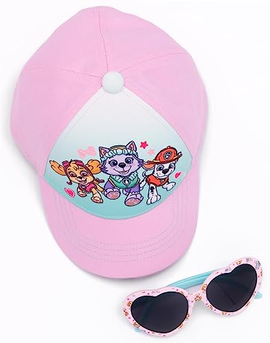 Paw Patrol Girls Snapback Cap & Sunglasses | Pink Summer Hat & Love Heart Shades for Kids | Skye, Everest & Marshall Adjustable Clasp Holiday Headwear | Cool Merchandise Gift for Children