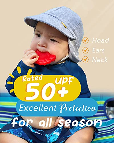 FURTALK Cotton Baby Toddler Sun Hat UPF 50+ All-Day UV Protection Kids Unisex Girls & Boys Summer Hats Cap with Adjustable Chin Straps Neck Flap Size Grey