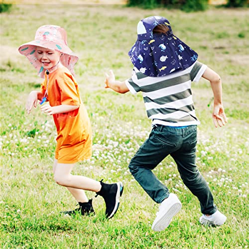 BEBOAN Kids Sun Hat Toddler Bucket Hat for Boys Girls Baby Beach Sun Hat UV Protection UPF 50+ Wide Brim Neck Flap Aged 2-9, Dark Blue Fish