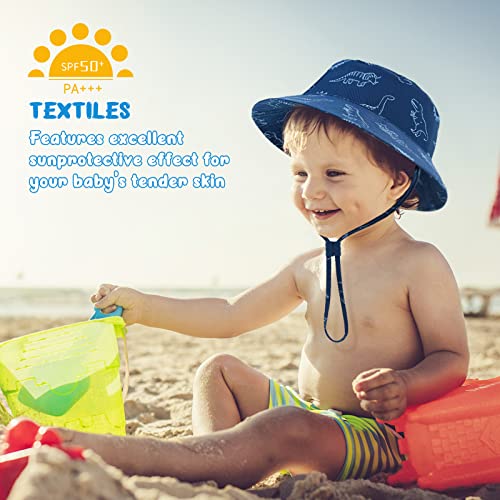 TOMEEK Baby Sun Hat Toddler Sun Protection Hat for Baby Boys Girls Kids Summer Bucket Hat UPF 50+ Foldable Beach Cap with Adjustable Chin Strap and Wide Brim, Navy Blue, Size XL