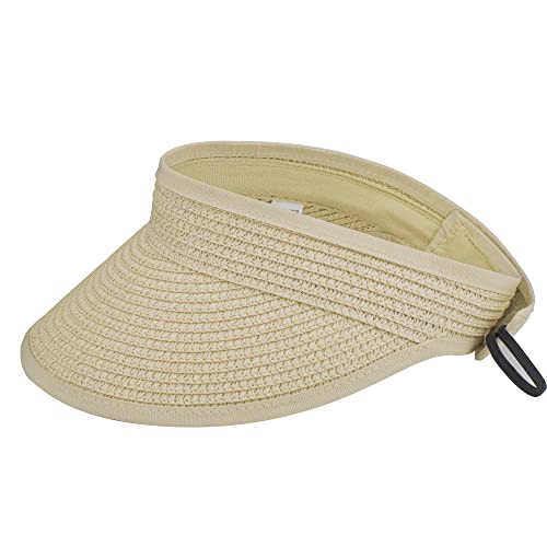 Unisex Kids Straw-Sun-Visor-Hat Summer Wide-Brim Beach Visor Caps for Baby Boys Girls (Fit 3-7T) - beige - 3-7 Years