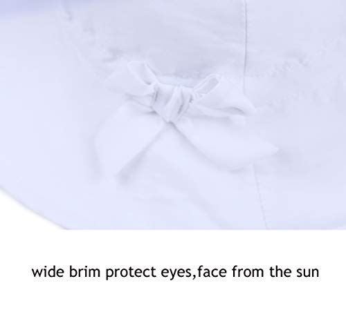 Baby Sun hat, Sun Protection Girl hat Children UV Protection Bow with Ties and Neck Protection Foldable Summer hat White