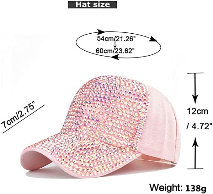 ASD Accessories Rhinestone Women's Cap,Bling Diamond Baseball Cap Adjustable Snapback Sparkle Bling Cotton Sun Hat for Girls Womens-White