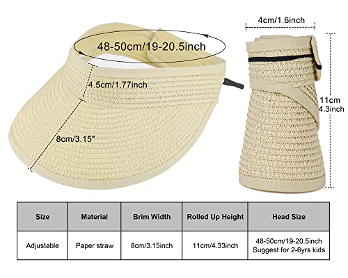 Unisex Kids Straw-Sun-Visor-Hat Summer Wide-Brim Beach Visor Caps for Baby Boys Girls (Fit 3-7T) - beige - 3-7 Years