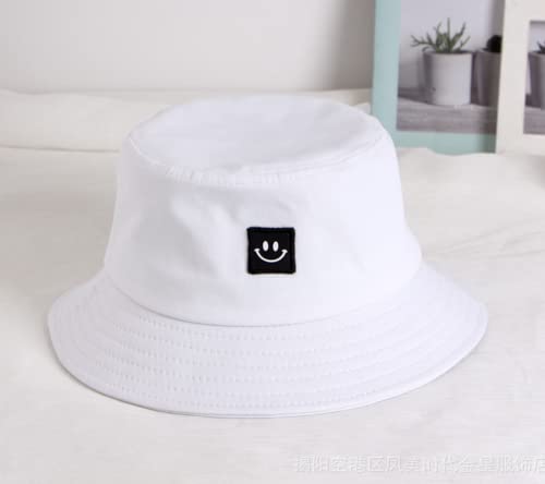 2 Large Bucket Hats | Cotton | Black and White | Happy Face | Fisherman Style Plain Simple Bucket Hat for Women Men Girls or Boys | Brimmed Sun Hat for Festival or Beach Holiday